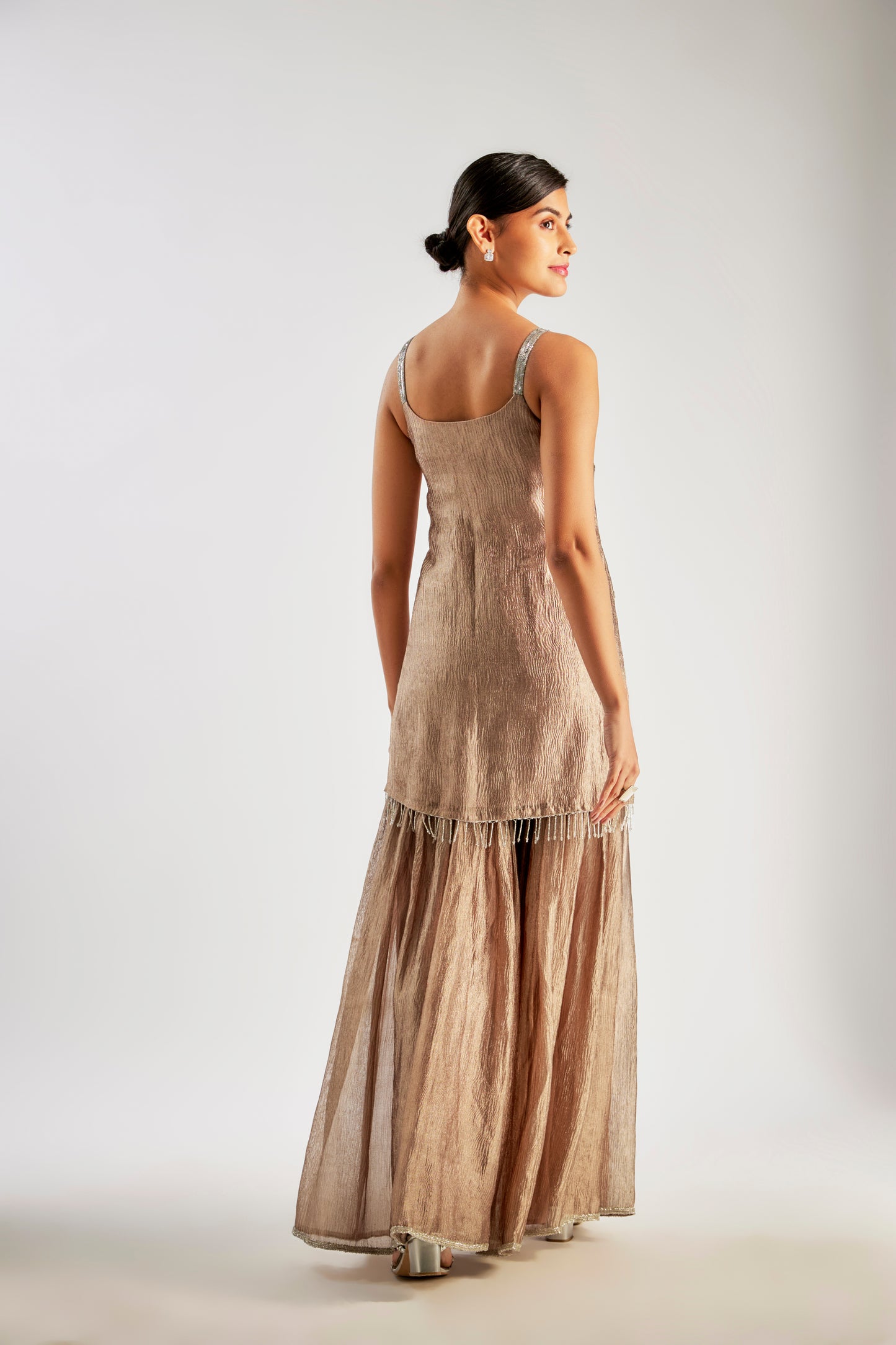 Coffee Crushed Tissue Silk Sharara