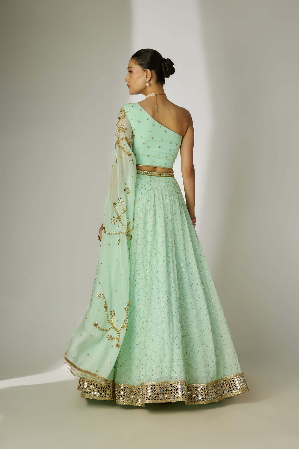 Mint Green One-Shoulder Lehenga Set