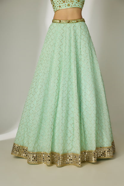 Mint Green One-Shoulder Lehenga Set