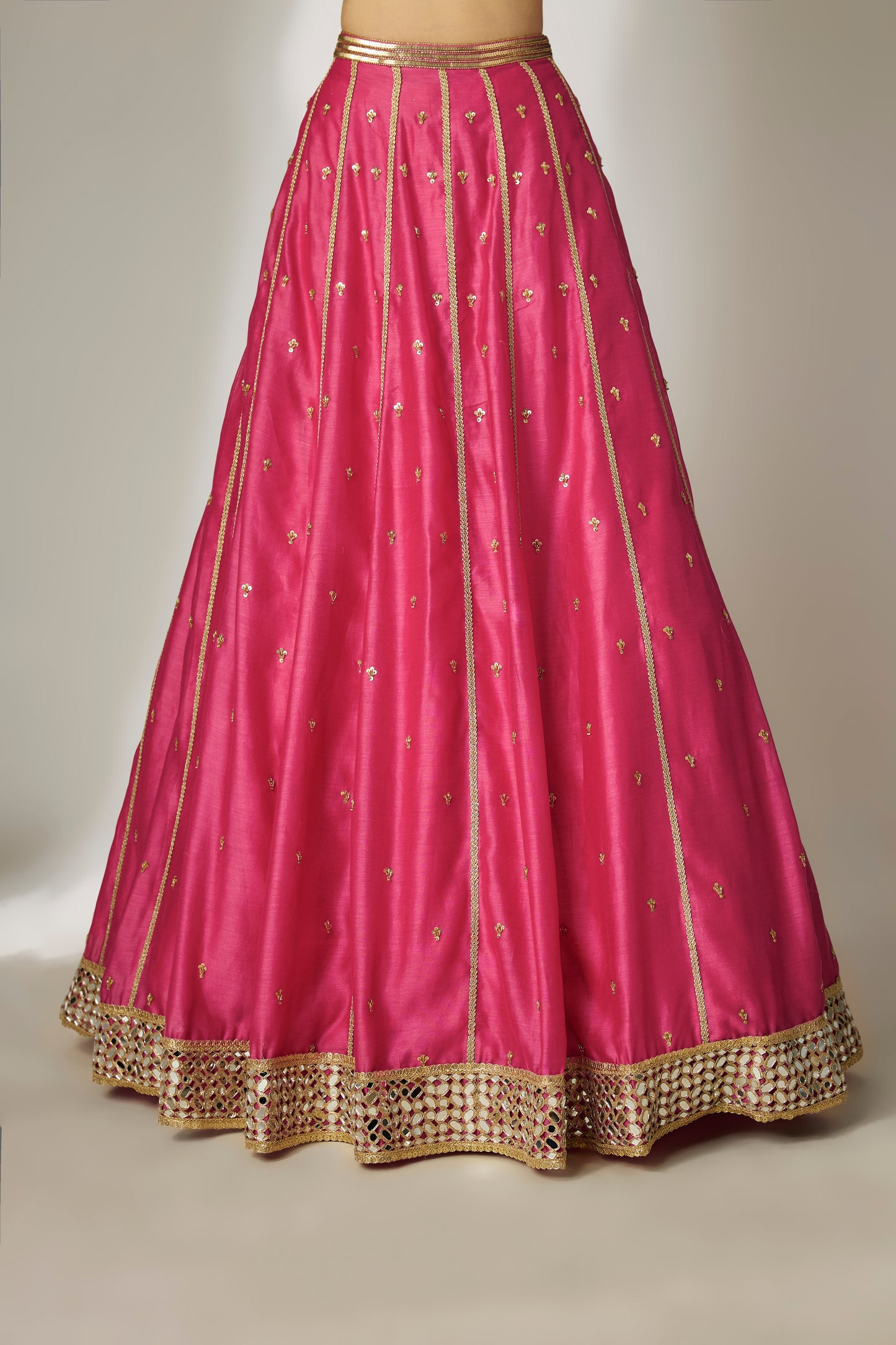 Saanvi: Silk Chanderi Pink Lehenga Set