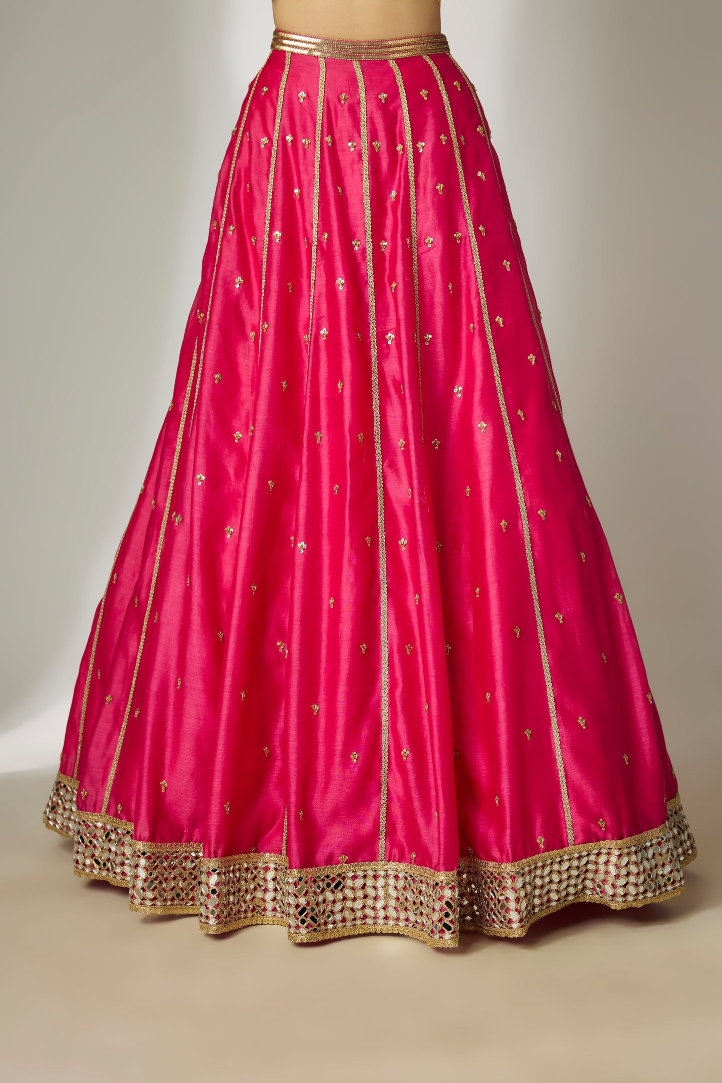 Aavya: Silk Chanderi Pink Lehenga Set