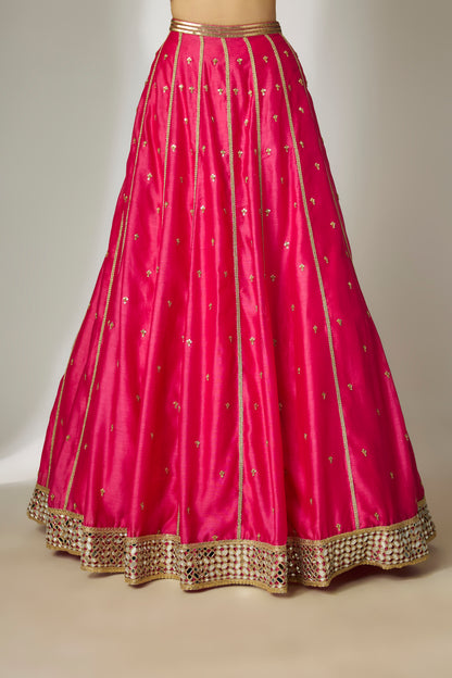 Aavya: Silk Chanderi Pink Lehenga Set