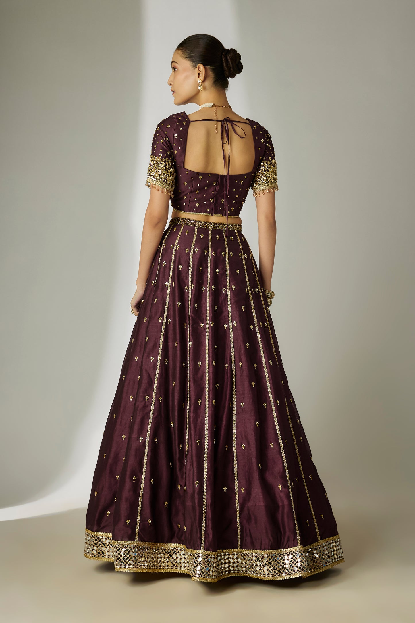 Dhriti: Silk Chanderi Brown Lehenga Set