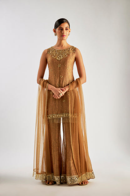 Brown Crushed Tissue Silk Sharara