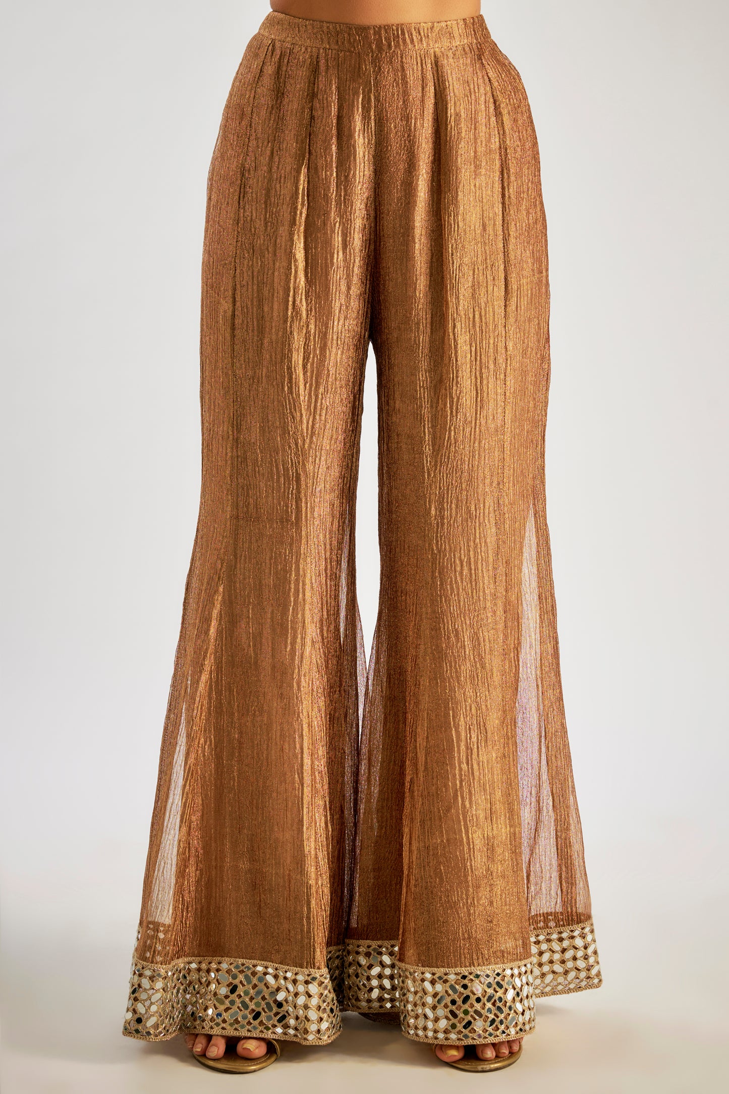 Brown Crushed Tissue Silk Sharara