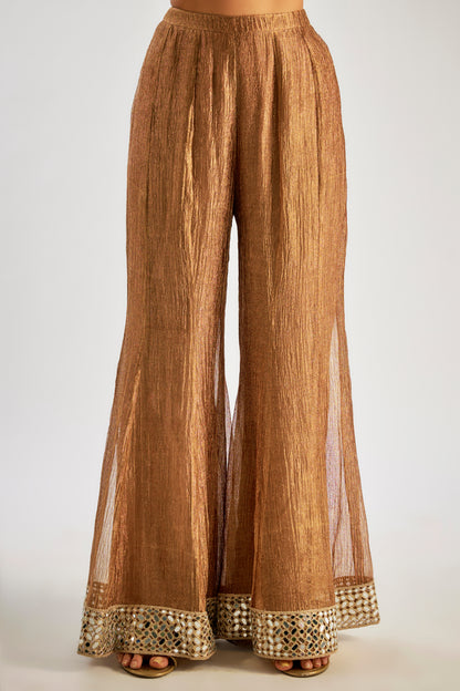 Brown Crushed Tissue Silk Sharara