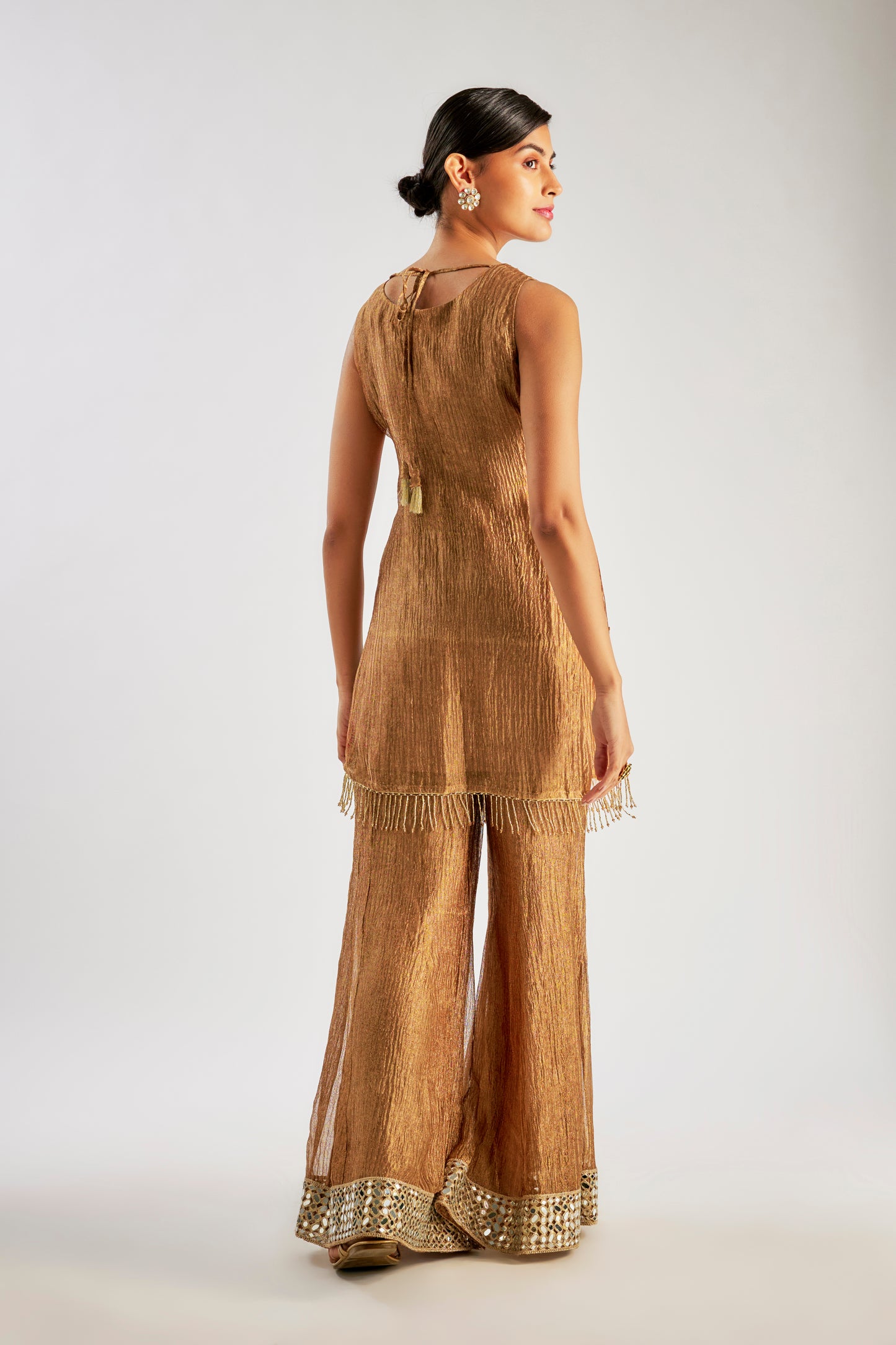 Brown Crushed Tissue Silk Sharara