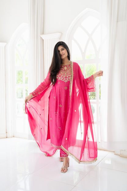 Chanderi Dark Pink Kurta Set