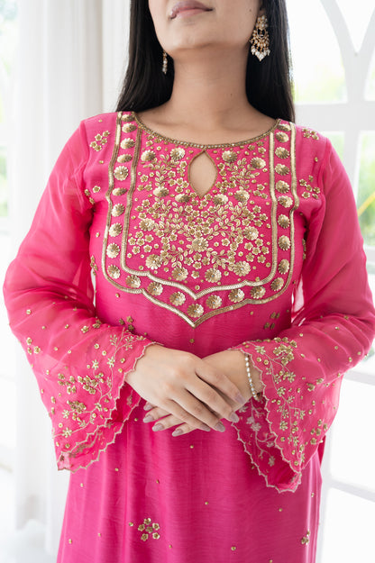 Chanderi Dark Pink Kurta Set
