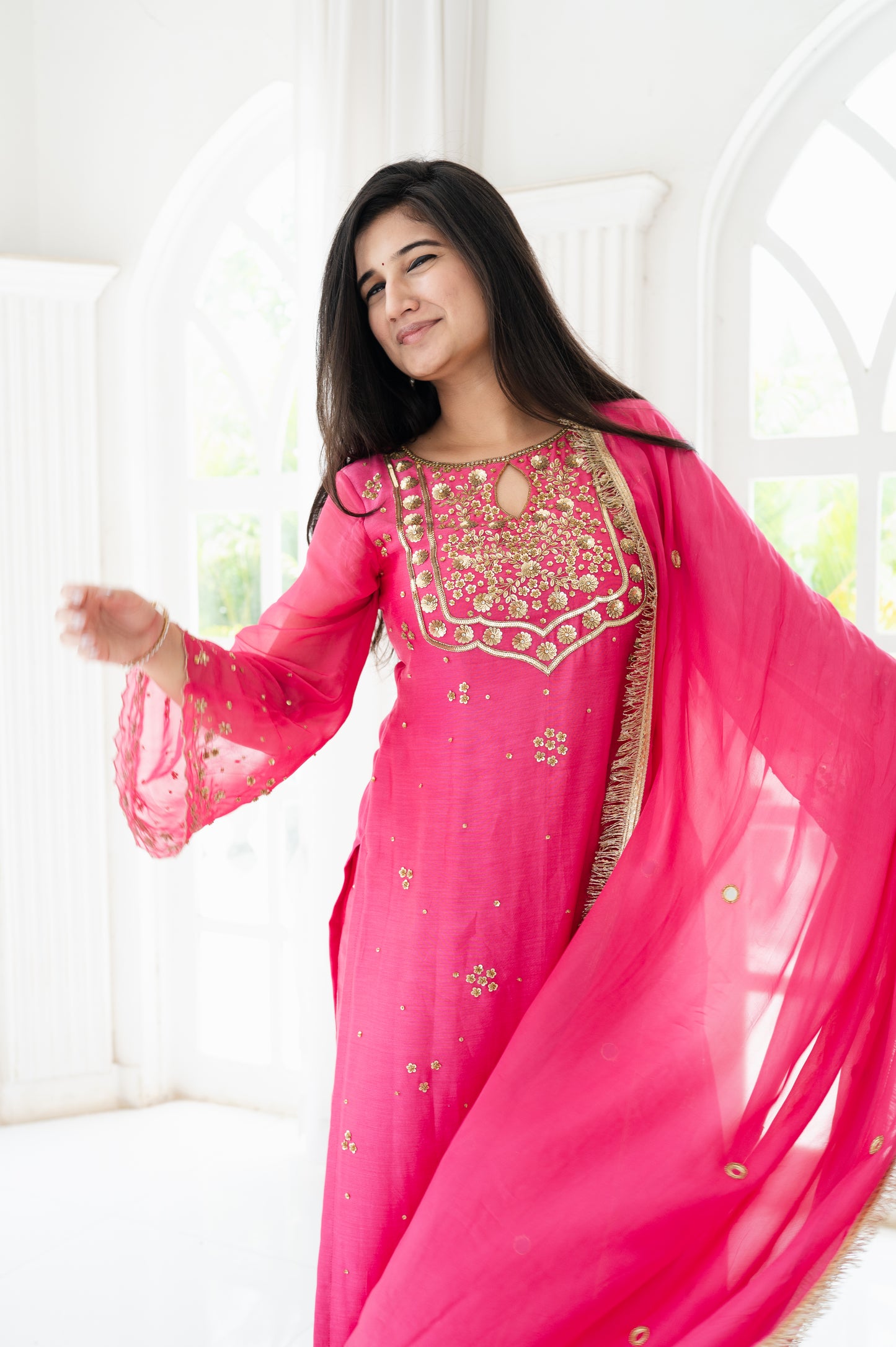 Chanderi Dark Pink Kurta Set