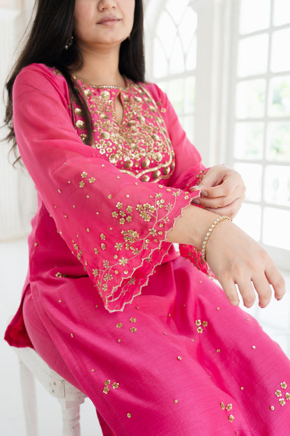 Chanderi Dark Pink Kurta Set