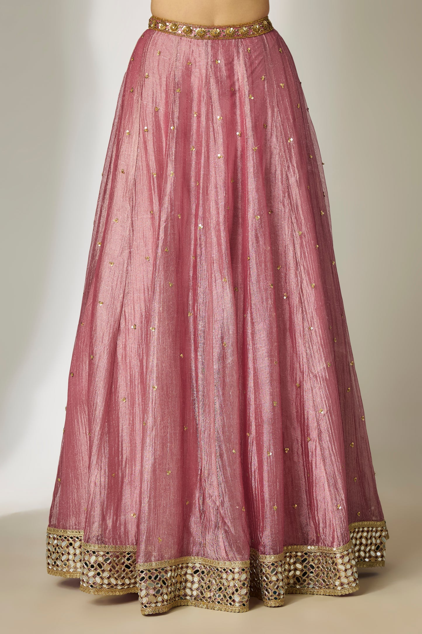 Pink Crushed Silk-Tissue Lehenga