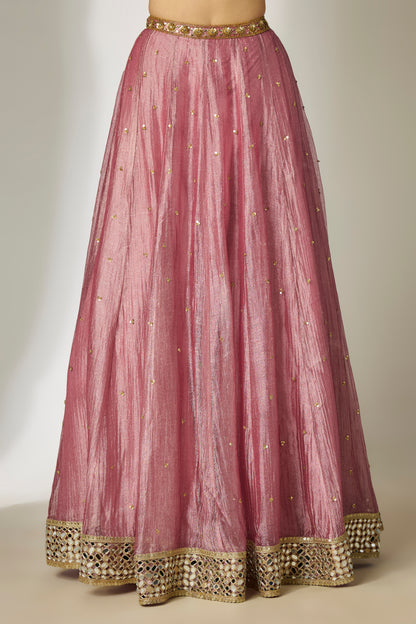 Pink Crushed Silk-Tissue Lehenga