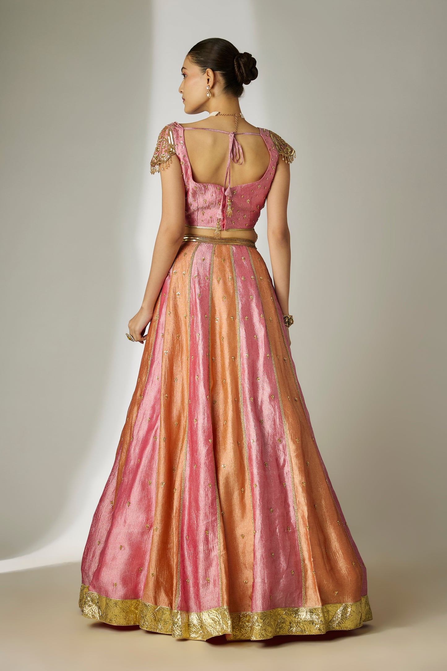 Multi-Color Crushed Tissue Silk Lehenga