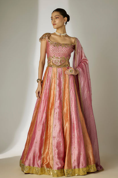 Multi-Color Crushed Tissue Silk Lehenga