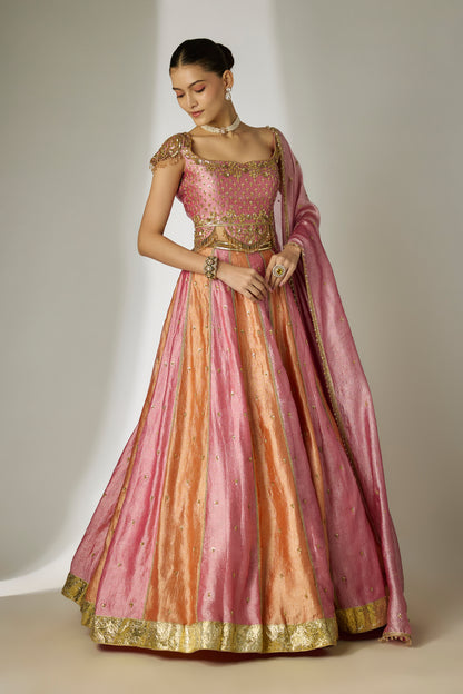 Multi-Color Crushed Tissue Silk Lehenga
