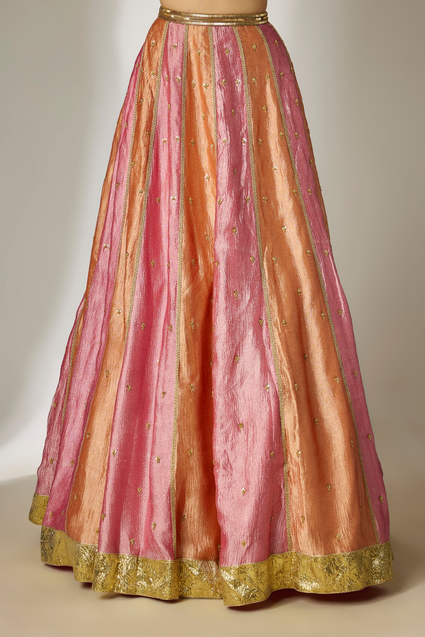 Multi-Color Crushed Tissue Silk Lehenga