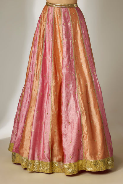 Multi-Color Crushed Tissue Silk Lehenga