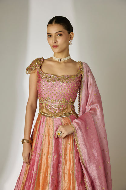 Multi-Color Crushed Tissue Silk Lehenga