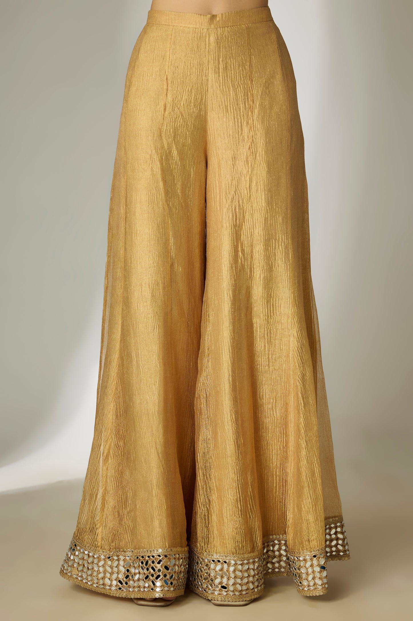 Gold Crushed Tissue Silk Anarkali Set