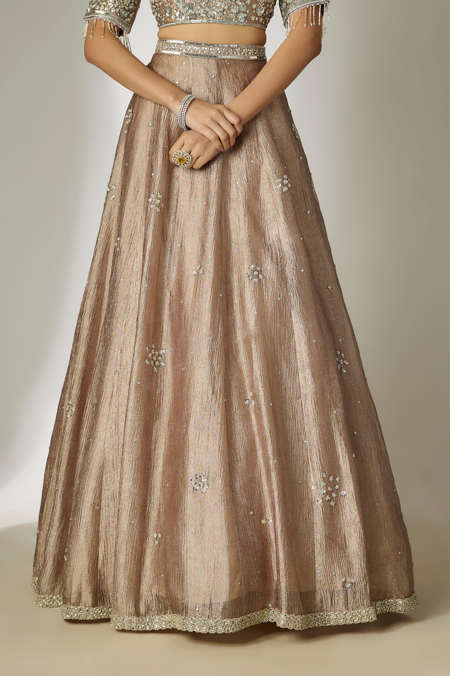 Grey Crushed Tissue Silk Lehenga Set