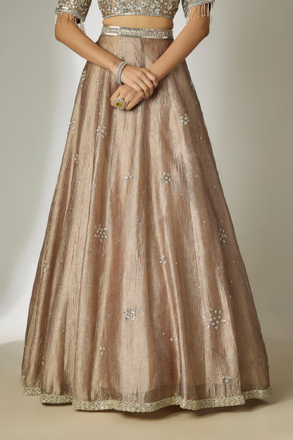 Grey Crushed Tissue Silk Lehenga Set