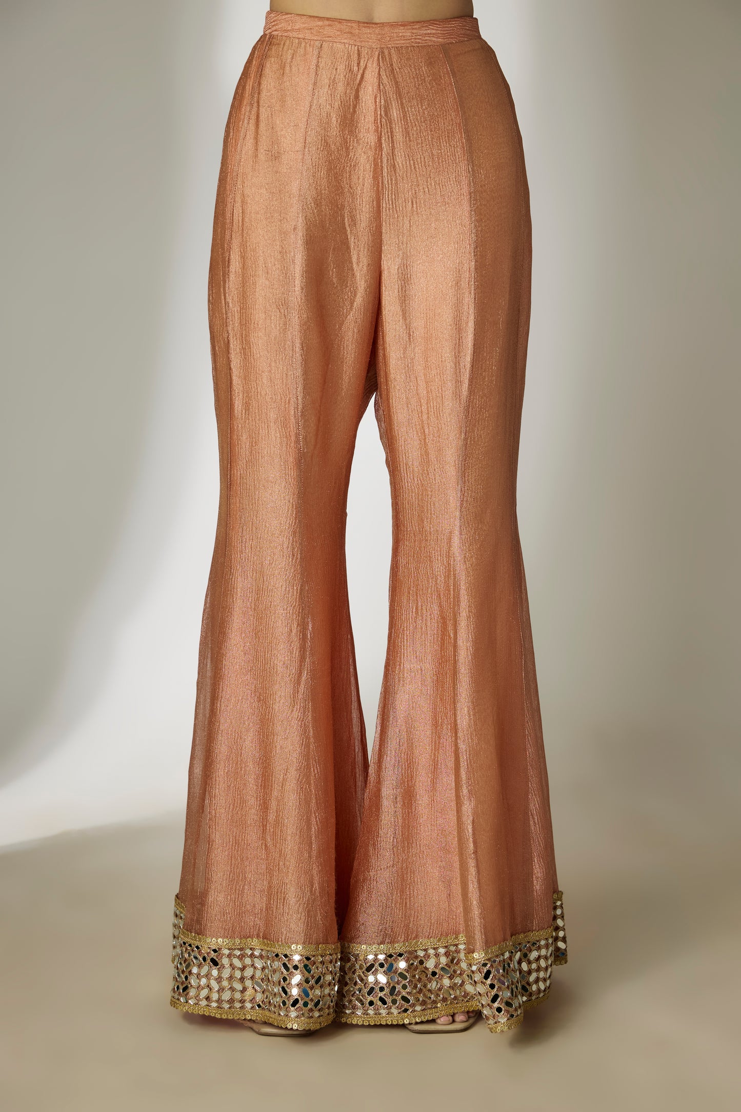 Rust Orange Crushed Tissue Silk Sharara