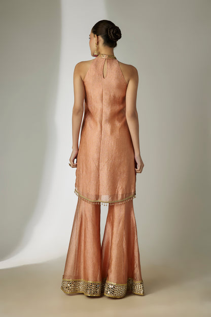 Rust Orange Crushed Tissue Silk Sharara