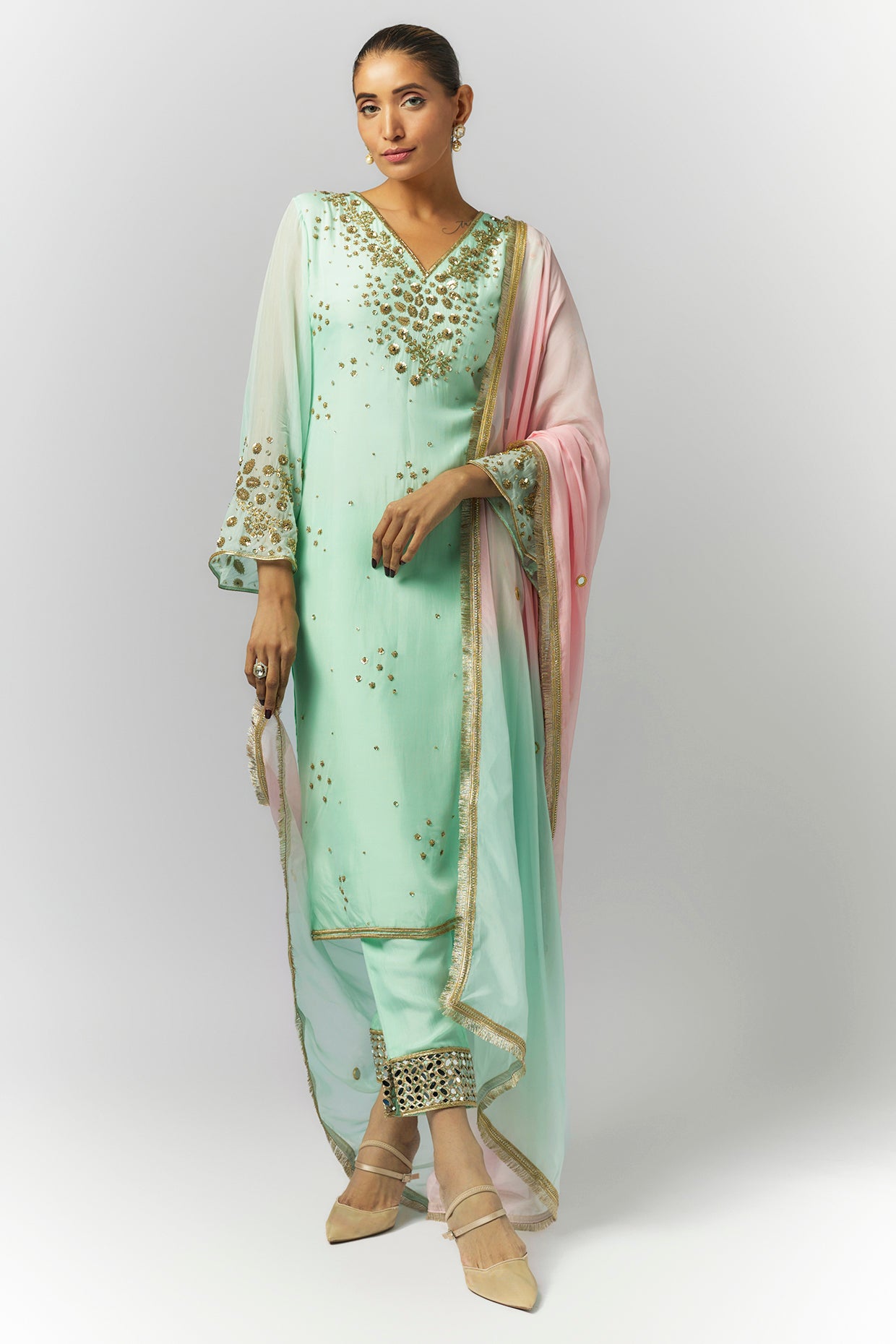 Mint Green Organza Kurta Set- Ready to Ship