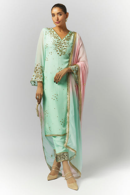 Mint Green Organza Kurta Set- Ready to Ship