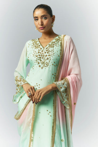 Mint Green Organza Kurta Set- Ready to Ship