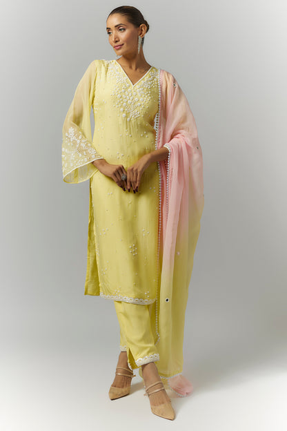Butter Yellow Organza Kurta Set- Ready to Ship