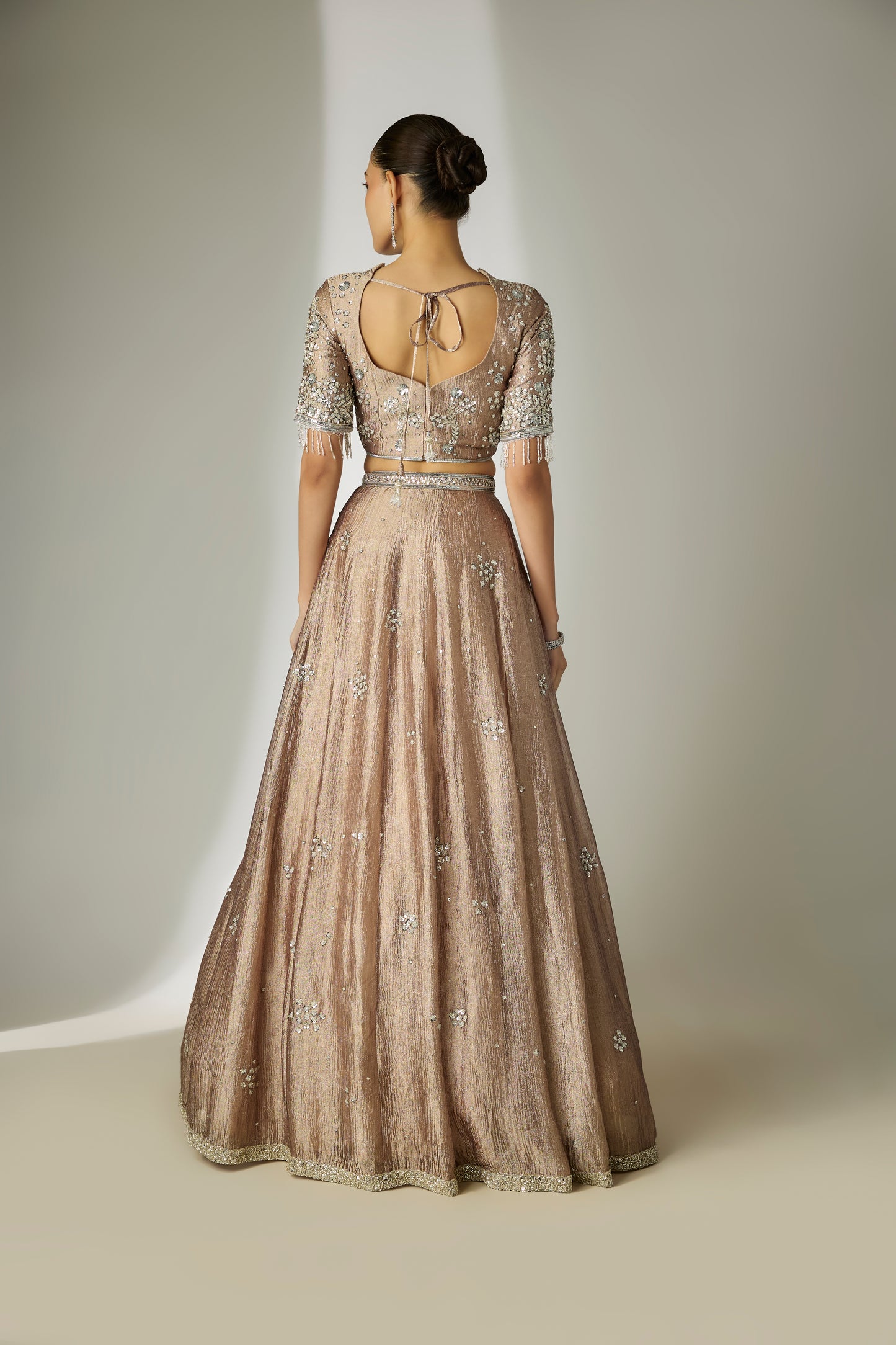 Grey Crushed Tissue Silk Lehenga Set