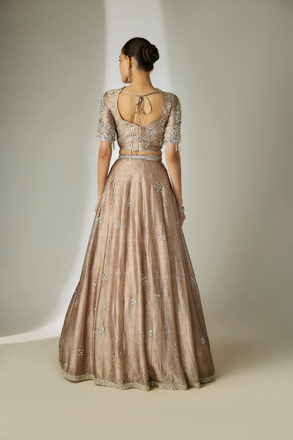 Grey Crushed Tissue Silk Lehenga Set