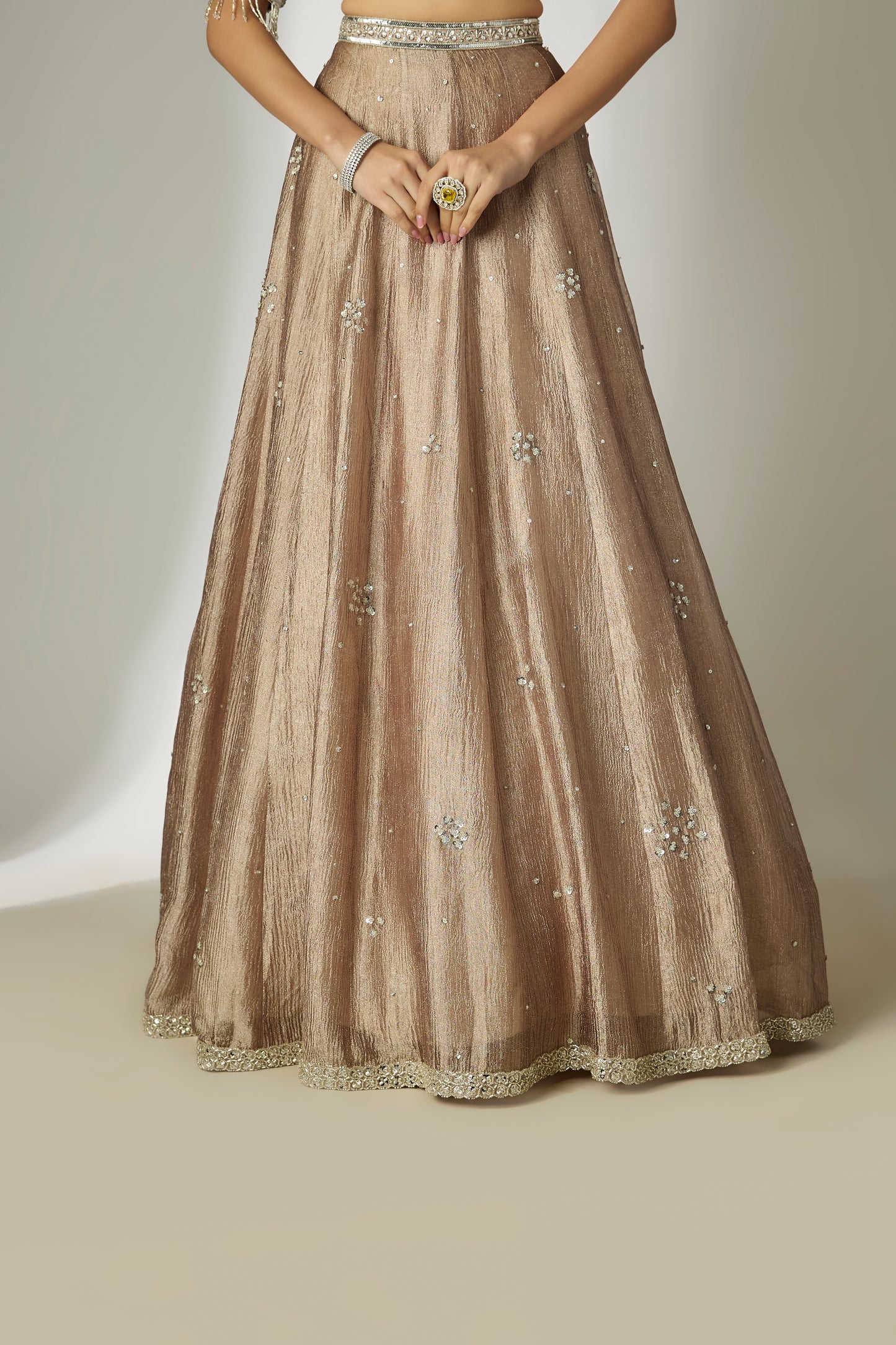 Grey Crushed Tissue Silk Lehenga Set