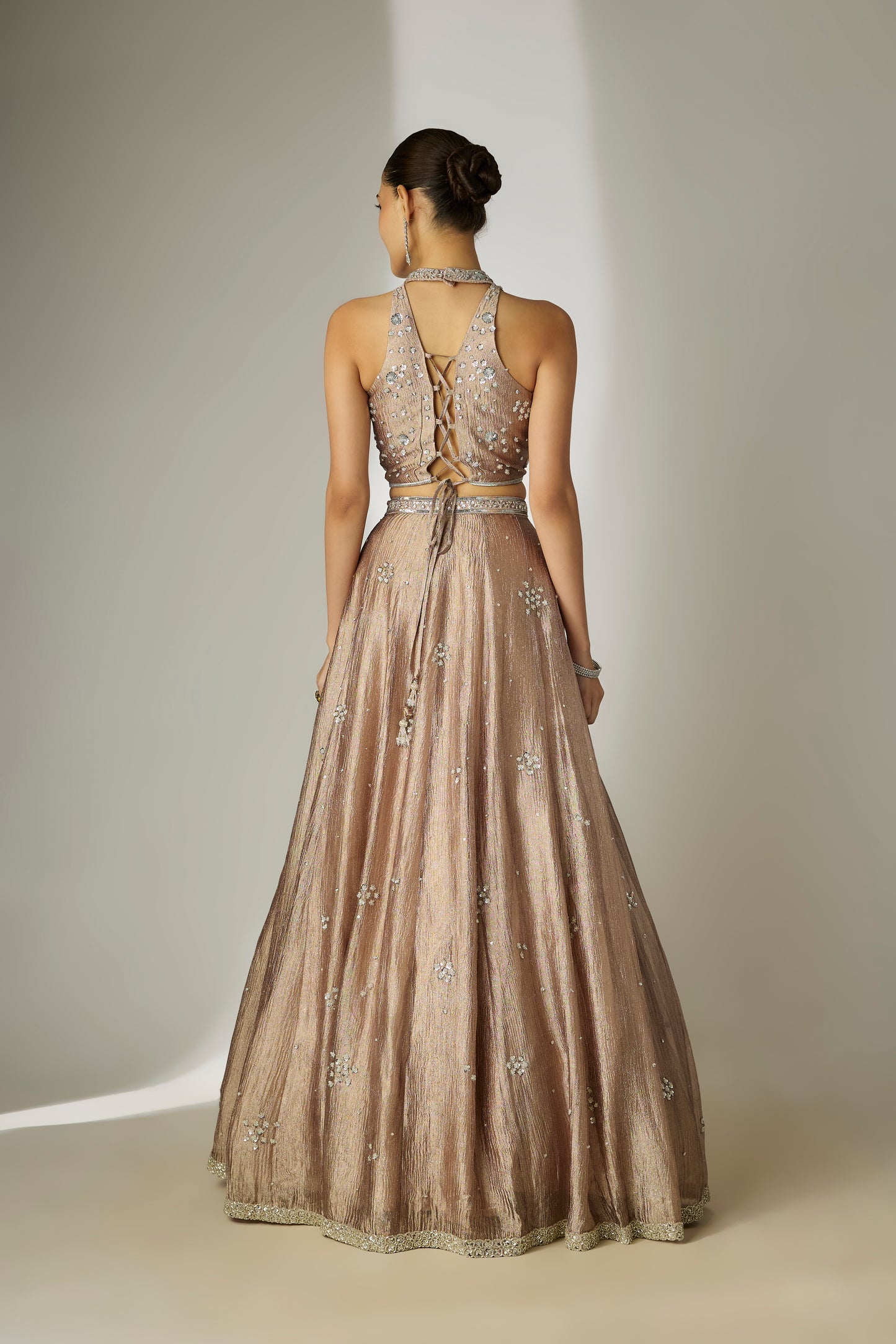 Grey Crushed Tissue Silk Lehenga Set