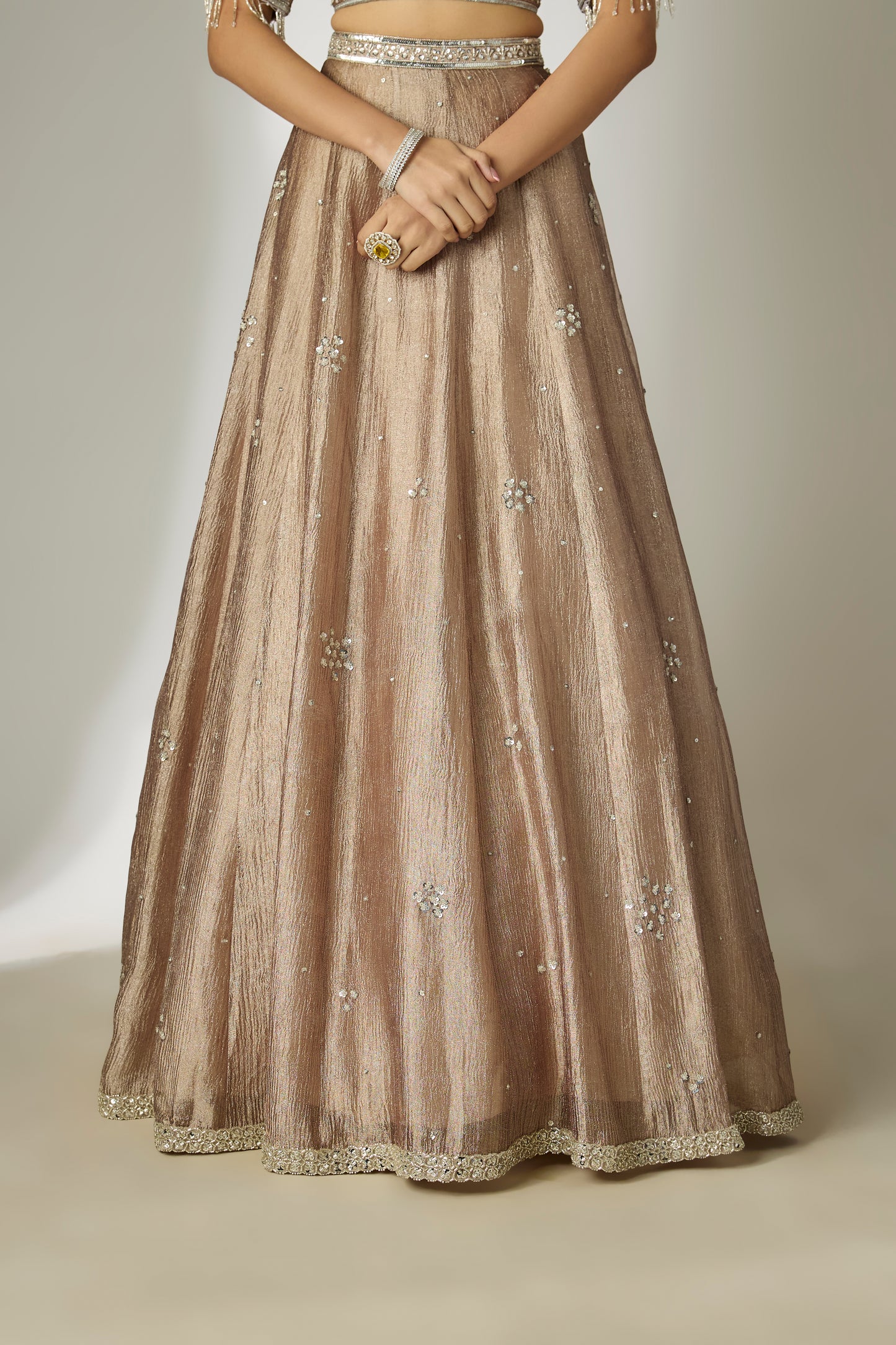 Grey Crushed Tissue Silk Lehenga Set