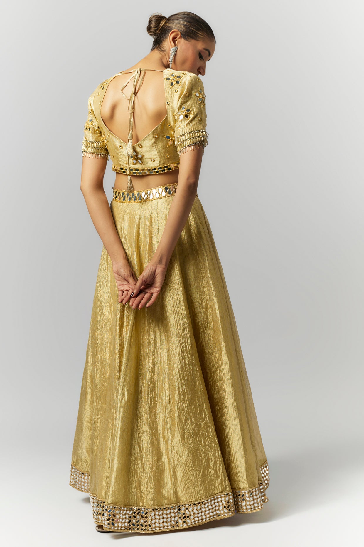 Golden Crushed Tissue Silk Lehenga