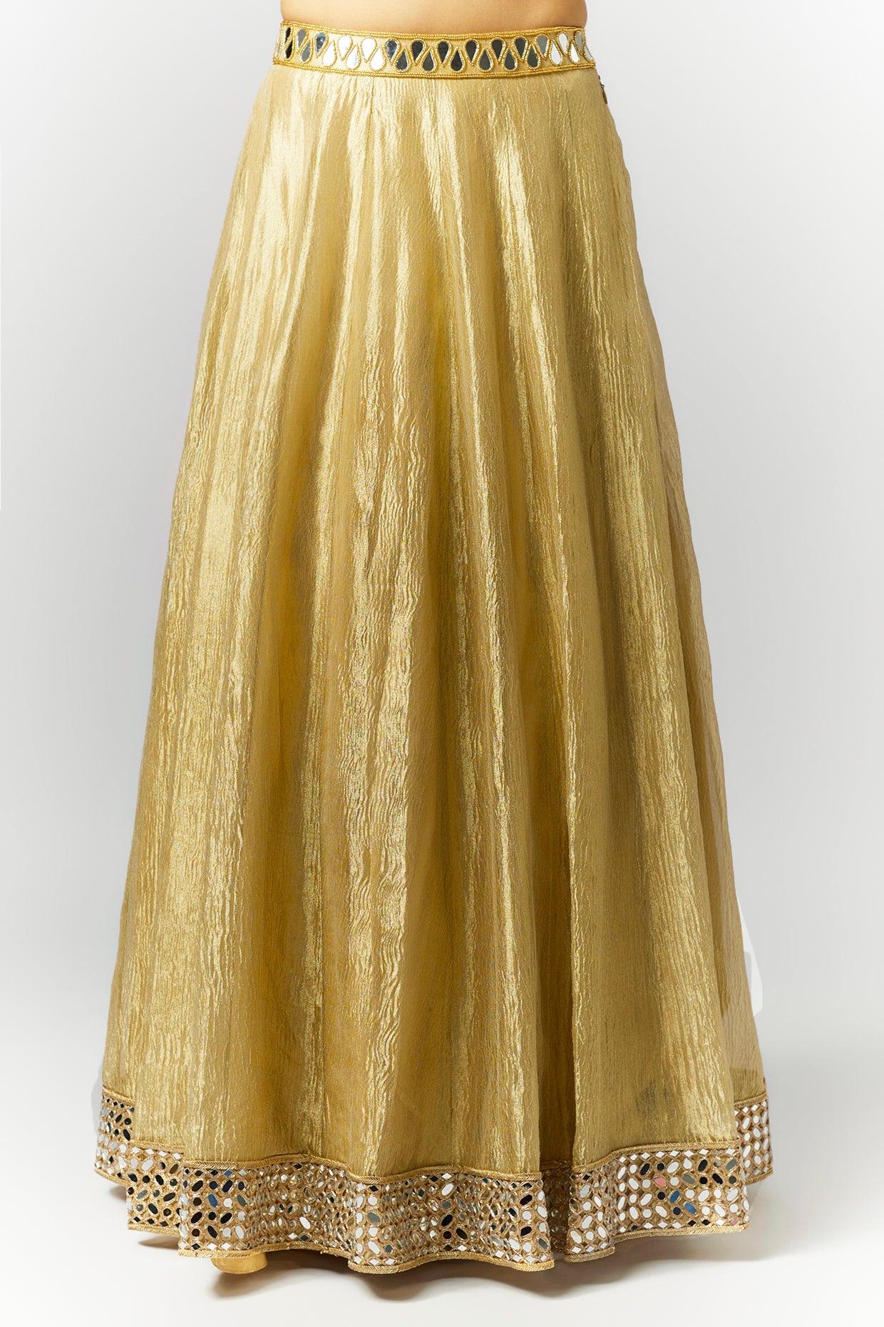 Golden Crushed Tissue Silk Lehenga