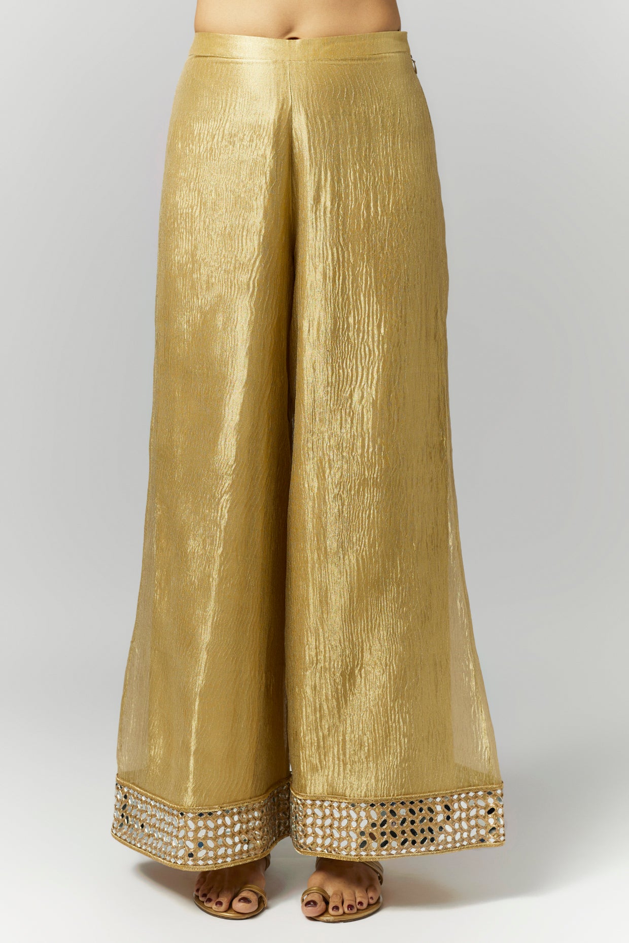 Golden Crushed Tissue Silk Kurta Set