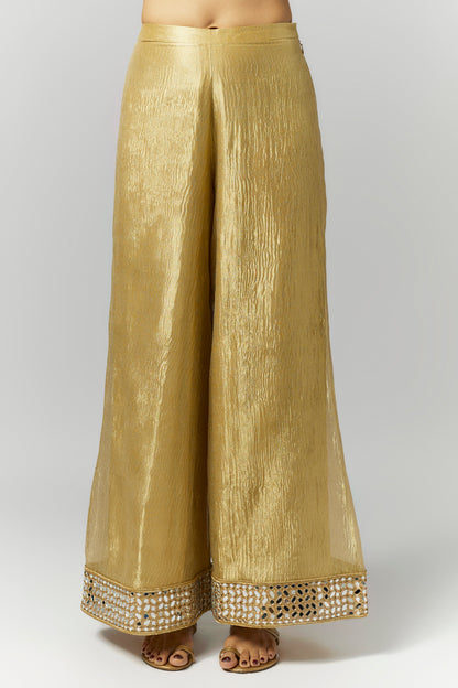 Golden Crushed Tissue Silk Kurta Set