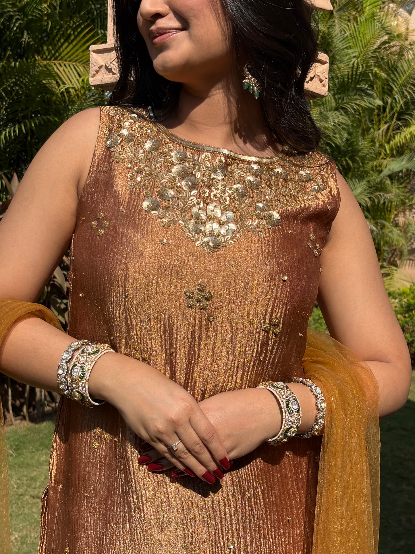 Brown Crushed Tissue Silk Sharara