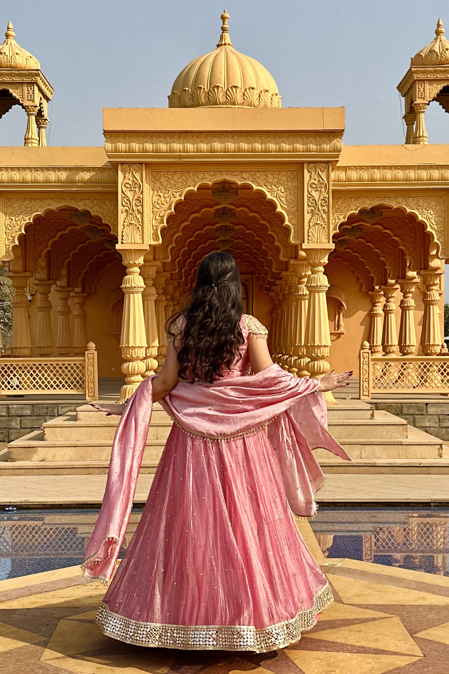 Pink Crushed Silk-Tissue Lehenga